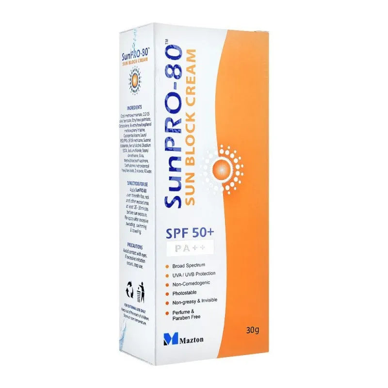 sun pro 80 sun block cream, spf 50+, pa++, perfume & paraben free, 30g image2