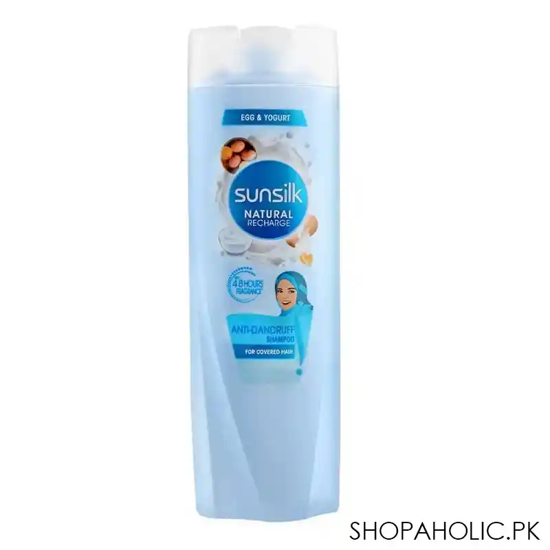 sunsilk natural recharge egg & yogurt anti dandruff shampoo, for covered hair, 185ml main image