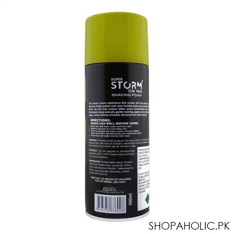 super storm for men lemon shaving foam with after shave, 400ml image2