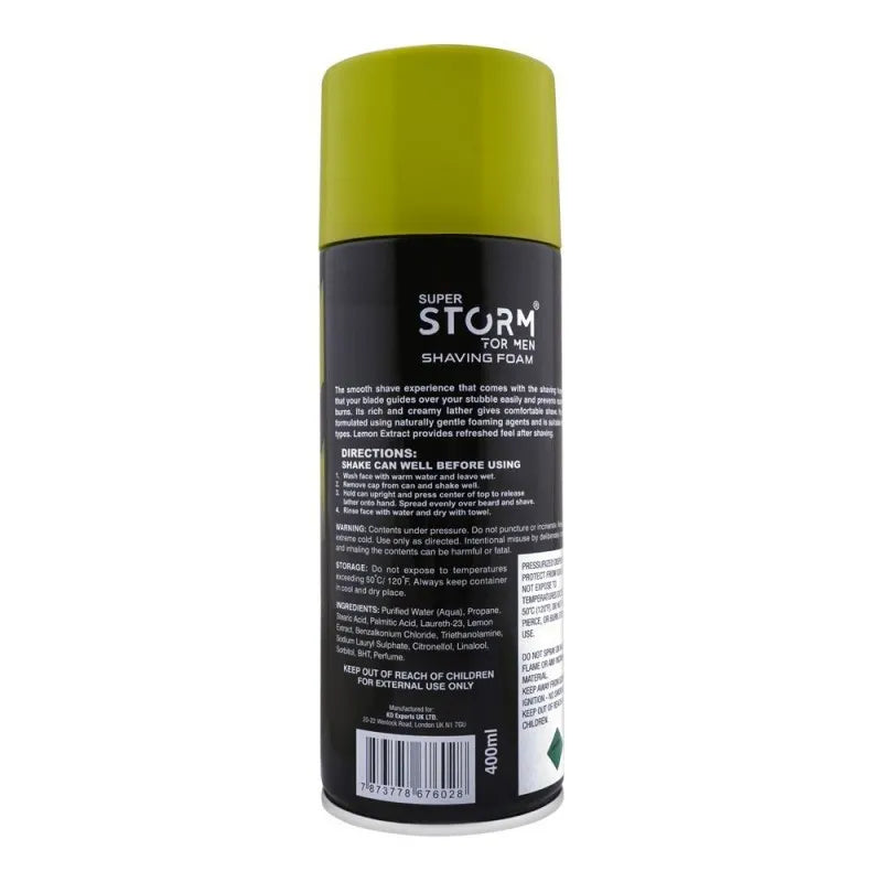 super storm for men lemon shaving foam with after shave, 400ml image2