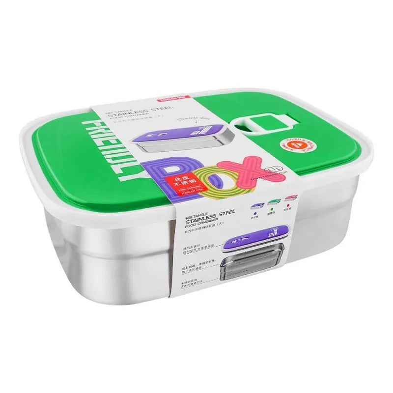 tedemei rectangle stainless steel food container, 1.1 liter, green, 6902 main image