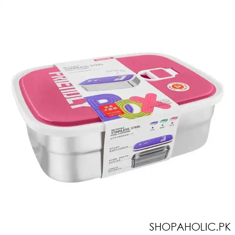 tedemei rectangle stainless steel food container 1.1 liter, pink, 6902 main image