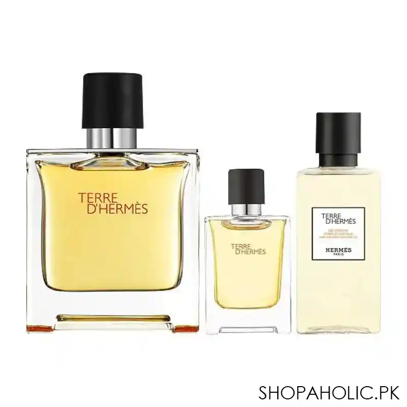 terre d&#039; hermes set for men, perfum, 75ml + perfum, 5ml + shower gel, 40ml main image