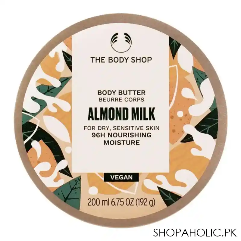 the body shop almond milk 96h nourishing moisture vegan the body butter, dry/sensitive skin, 200ml main image