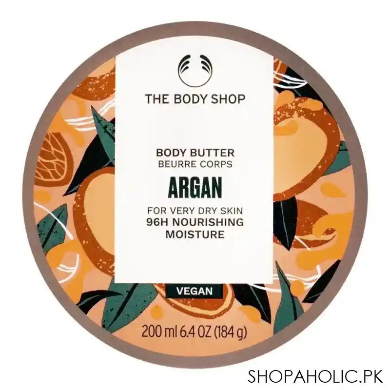 the body shop argan 96h nourishing moisture vegan the body butter, very dry skin, 200ml main image