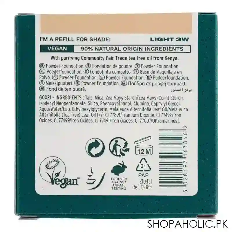 the body shop tea tree face base vegan skin clarifying powder foundation refill, light 3w, 9g image3