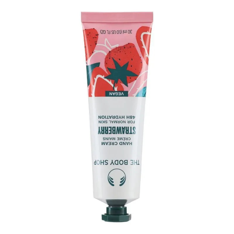 the body shop vegan strawberry 48 hours hydration hand cream, for normal to dry skin, 30ml main image