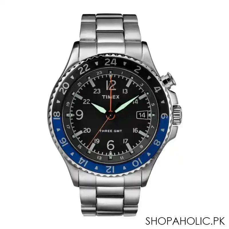 timex men's allied three gmt stainless steel silver watch   tw2r43500 main image