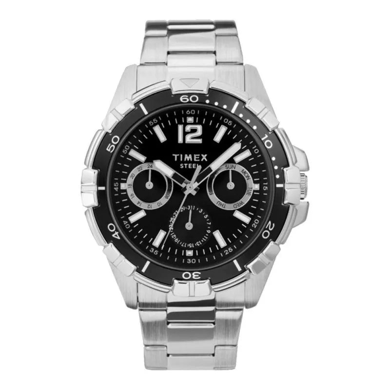 timex men's black numeric round dial with chrome bracelet chronograph watch, tw2u70400 main image