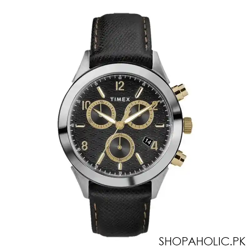 timex men's black round dial with textured black strap chronograph watch, tw2r90700 main image