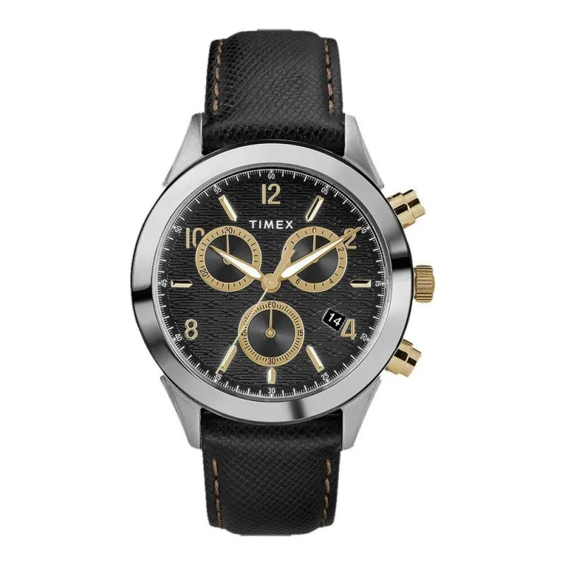 timex men's black round dial with textured black strap chronograph watch, tw2r90700 main image