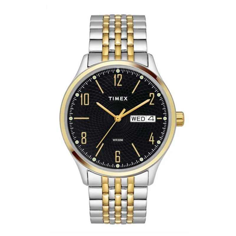 timex men's black round dial with two tone bracelet analog watch, tw2t47800 main image