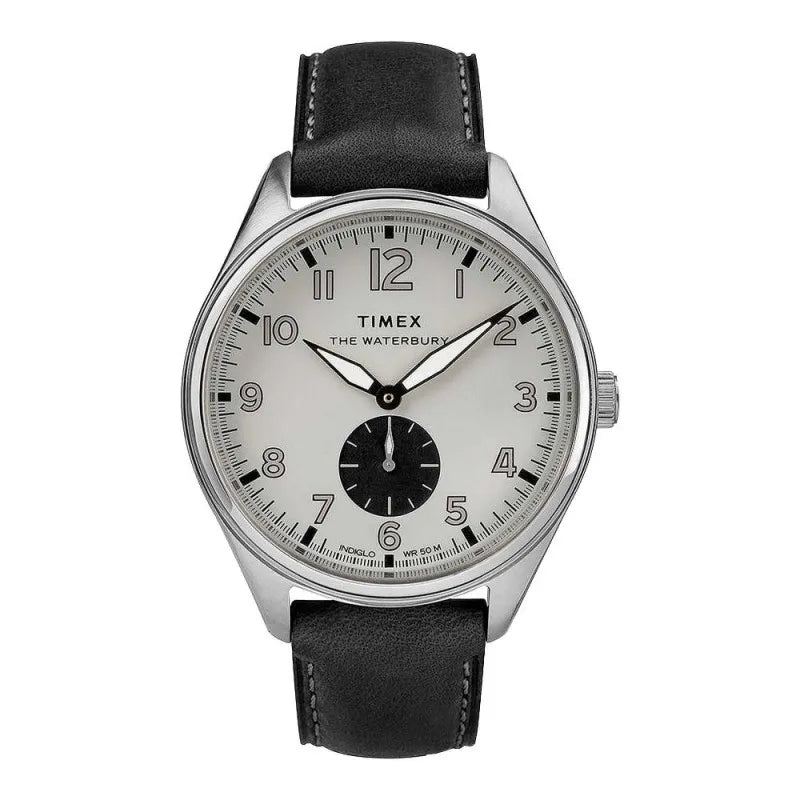 timex men's chrome round dial with plain black strap analog watch, tw2r88900 main image