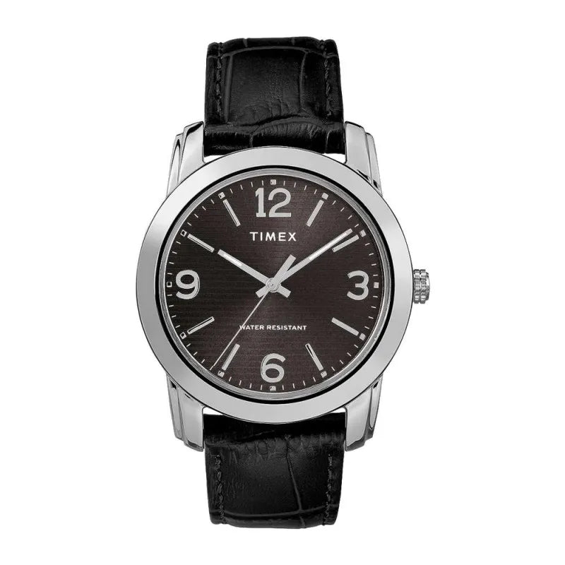 timex men's chrome round dial with textured plain strap analog watch, tw2r86600 main image