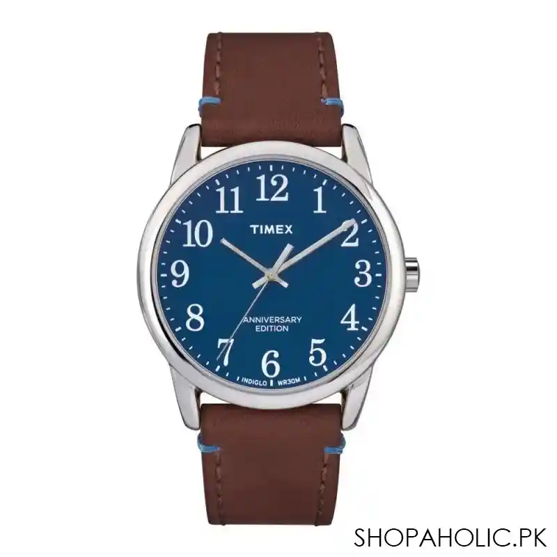 timex men's easy reader leather strap watch, brown   tw2r36000 main image