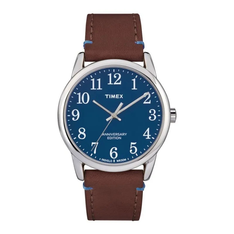 timex men's easy reader leather strap watch, brown   tw2r36000 main image