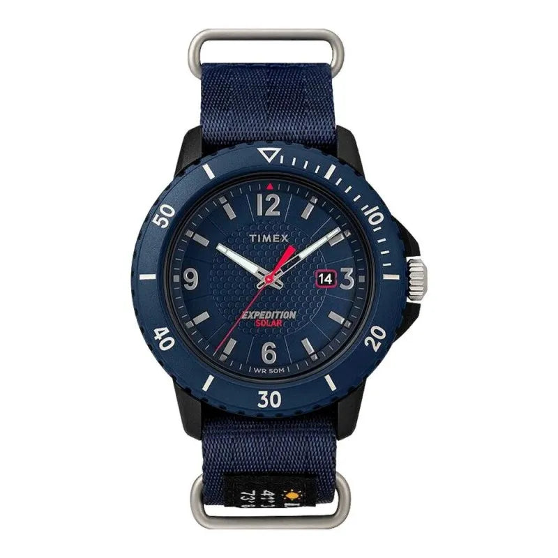 timex men's expedition solar navy blue round dial with strap chronograph watch, tw4b14300 main image