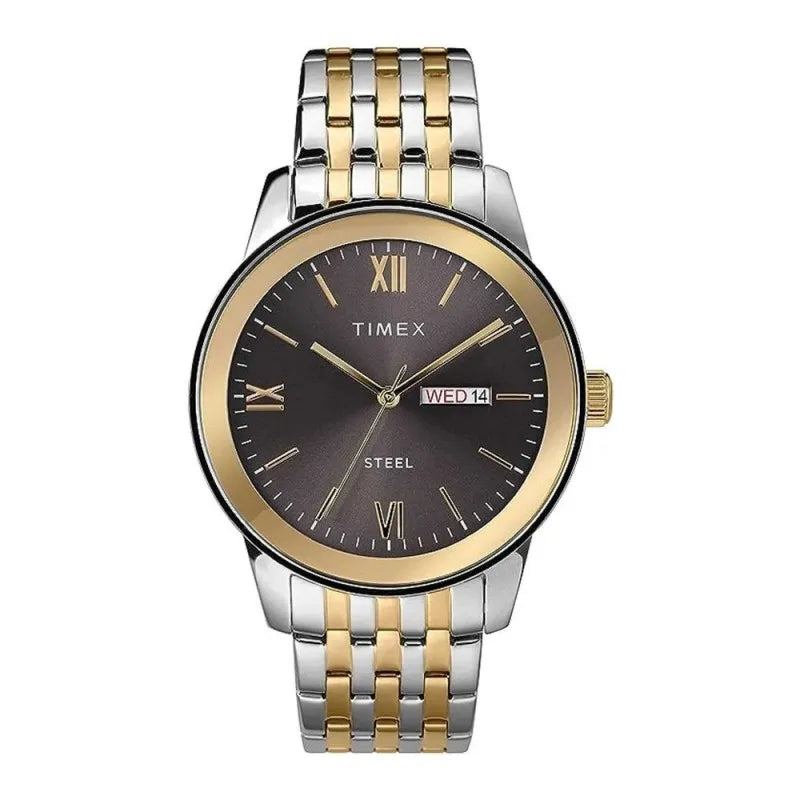 timex men's golden round dial with two tone bracelet analog watch, tw2t50500 main image