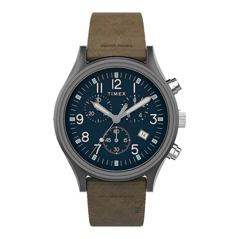 timex men's grey round dial with brown strap chronograph watch, tw2t68000 main image