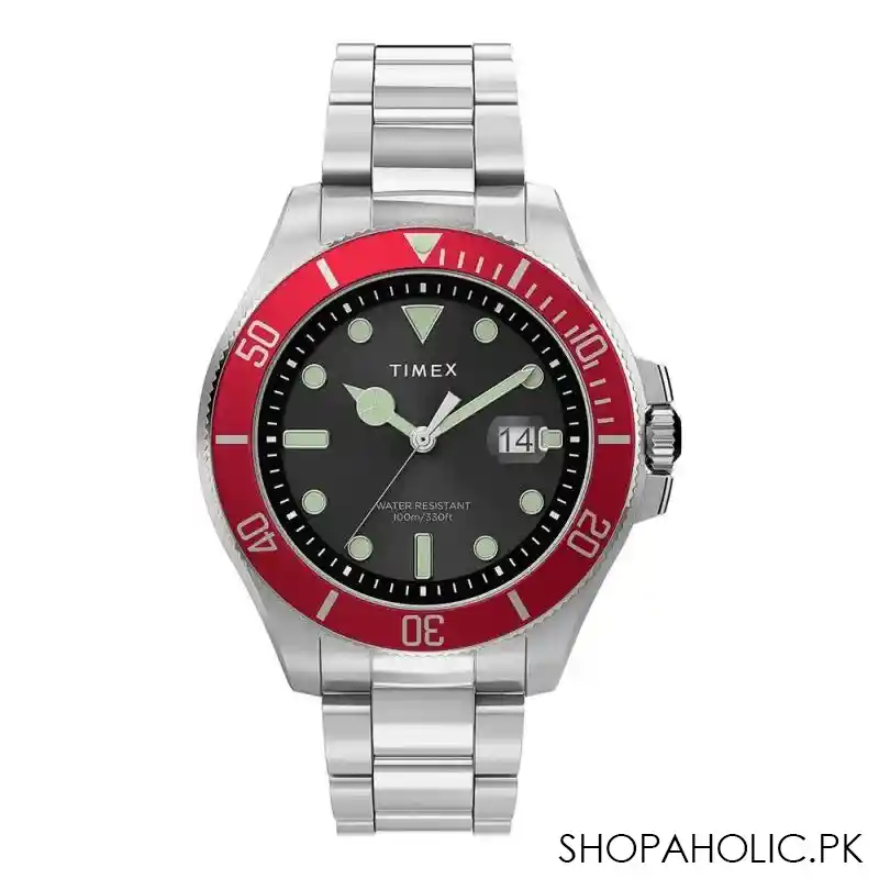 timex men's harborside coast 43mm chrome case red stainless watch, tw2u41700 main image