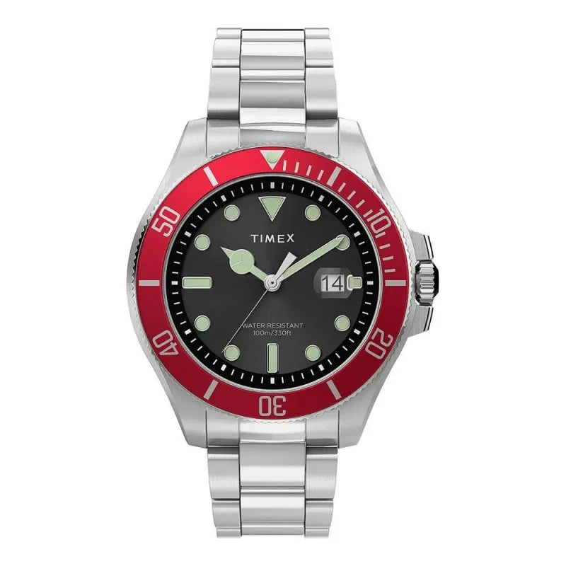 timex men's harborside coast 43mm chrome case red stainless watch, tw2u41700 main image