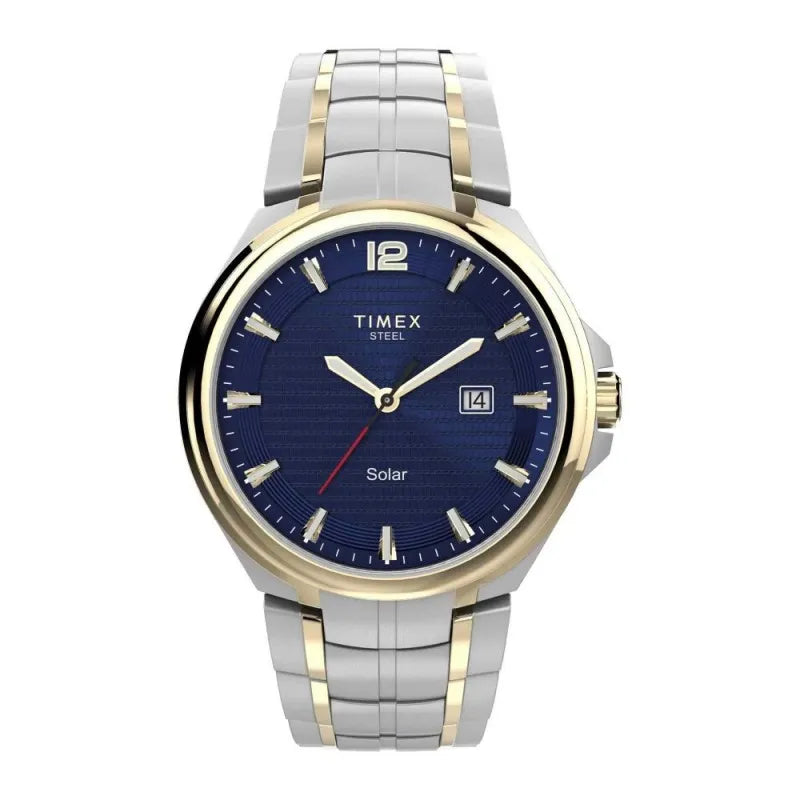 timex men's navy blue round dial with two tone bracelet analog watch, tw2v39700 main image