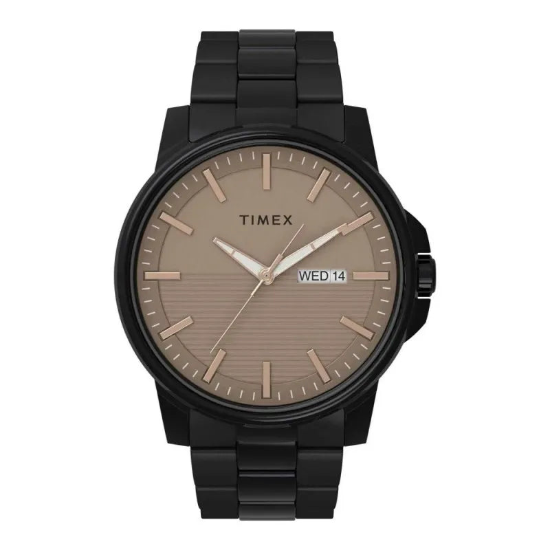 timex men's sand brown round dial with black bracelet analog watch, tw2v21000 main image