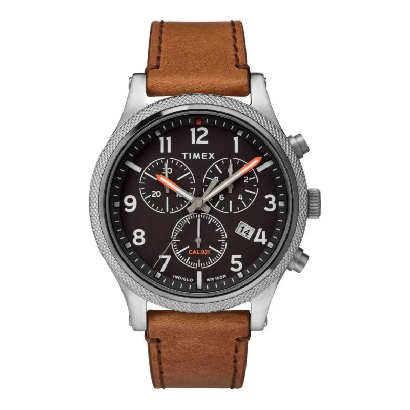 timex men's silver round dial with brown strap chronograph watch, tw2t32900 main image