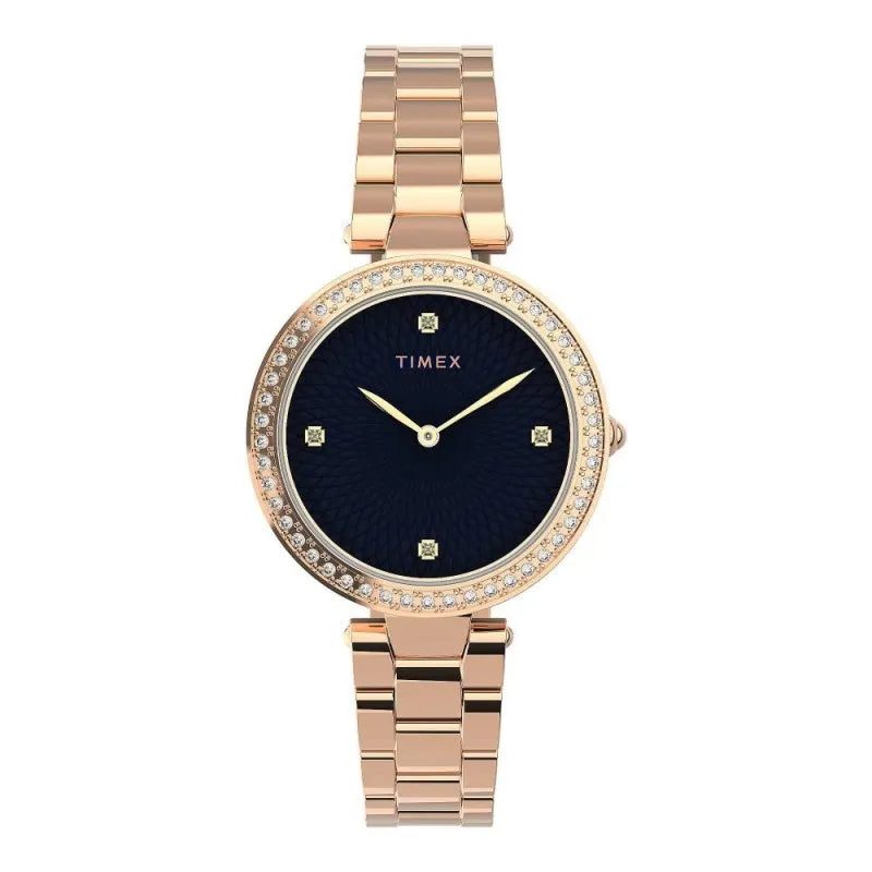 timex women's designed black round dial with rust gold bracelet analog watch, tw2v24600 main image