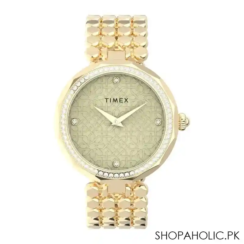 timex women's designed gold round dial & bracelet analog watch, tw2v02500 main image