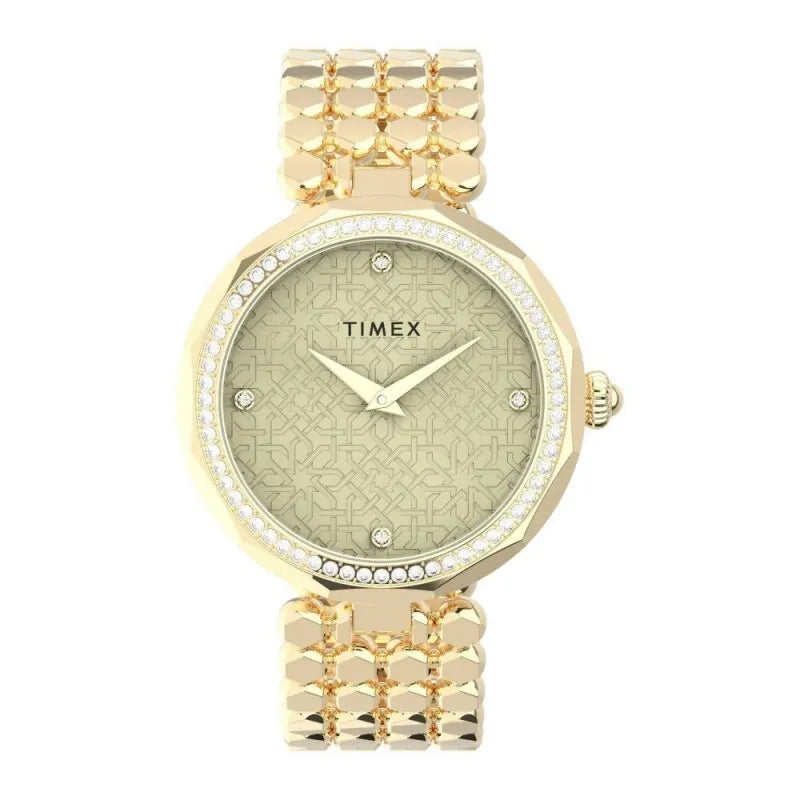 timex women's designed gold round dial & bracelet analog watch, tw2v02500 main image