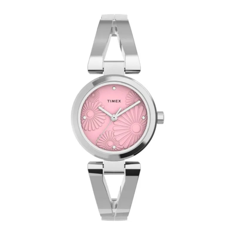 timex women's designed pink round dial with chrome chain analog watch, tw2u82300 main image