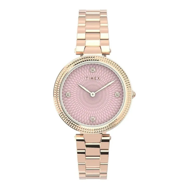 timex women's designed pink round dial with rose gold bracelet analog watch, tw2v24300 main image