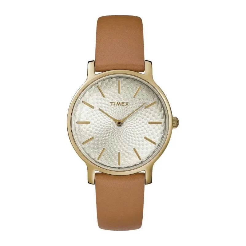 timex women's designed round dial with plain sand brown strap analog watch, tw2r91800 main image