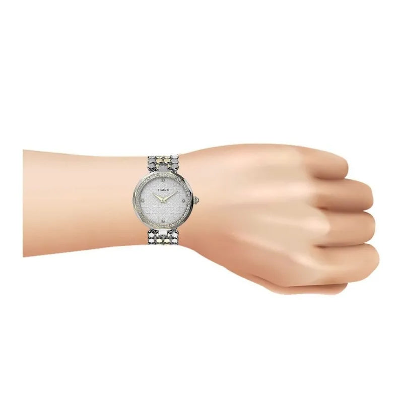 timex women's designed round dial with two tone bracelet analog watch, tw2v02700 image2