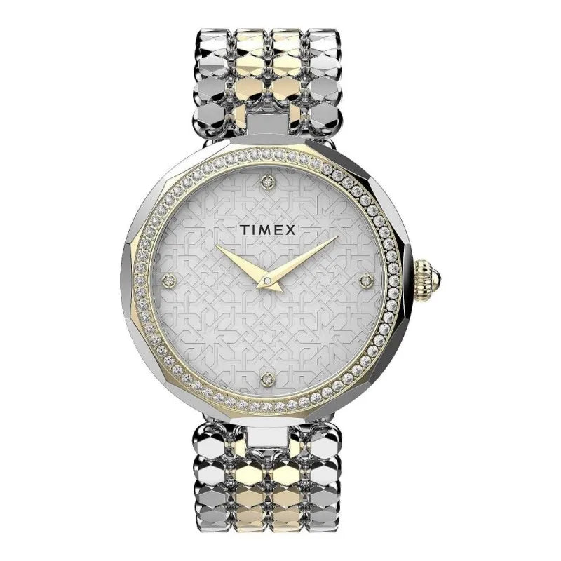 timex women's designed round dial with two tone bracelet analog watch, tw2v02700 main image