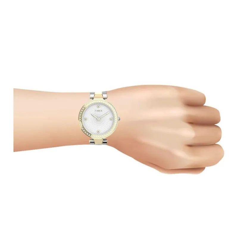 timex women's designed yellow round dial with two tone bracelet analog watch, tw2v24500 image2