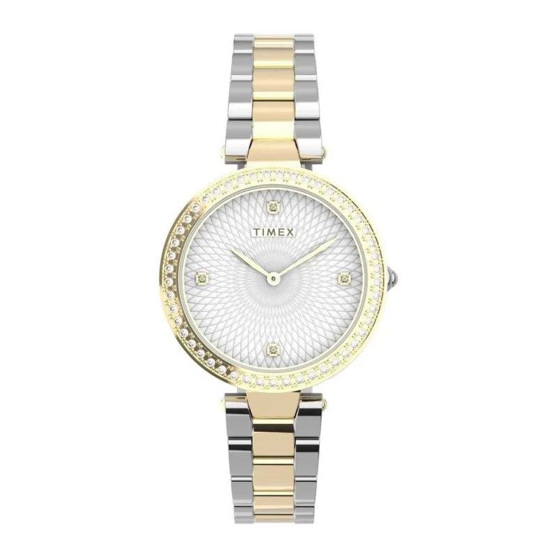 timex women's designed yellow round dial with two tone bracelet analog watch, tw2v24500 main image