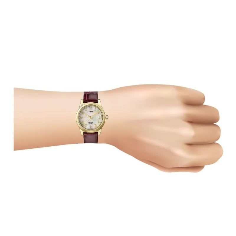 timex women's dress watch, elevated classic burgundy leather strap, t21693 image2