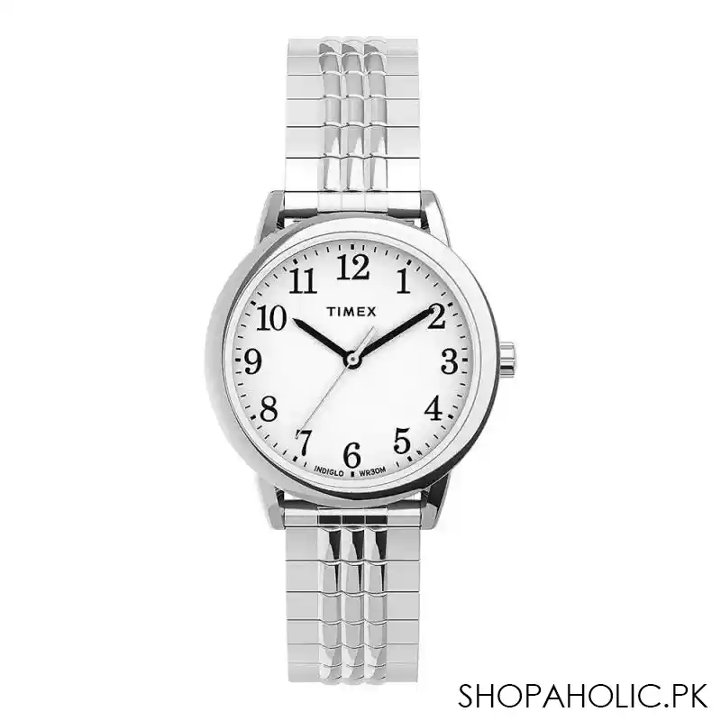 timex women's easy reader 30mm perfect fit silver tone watch, tw2u08600 main image