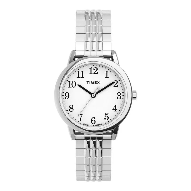 timex women's easy reader 30mm perfect fit silver tone watch, tw2u08600 main image