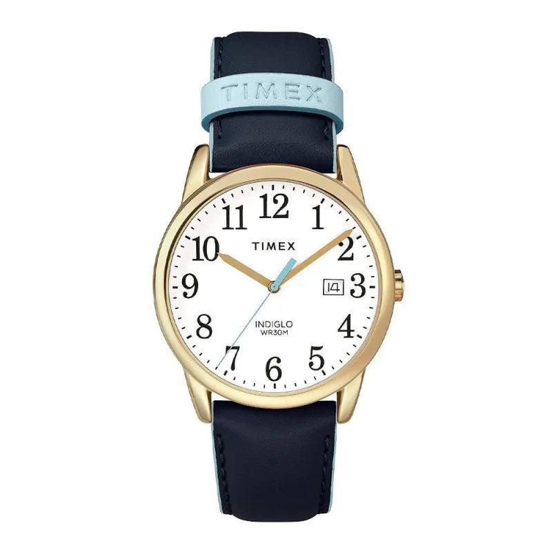 timex women's easy reader 38mm blue leather strap watch   tw2r62600 main image