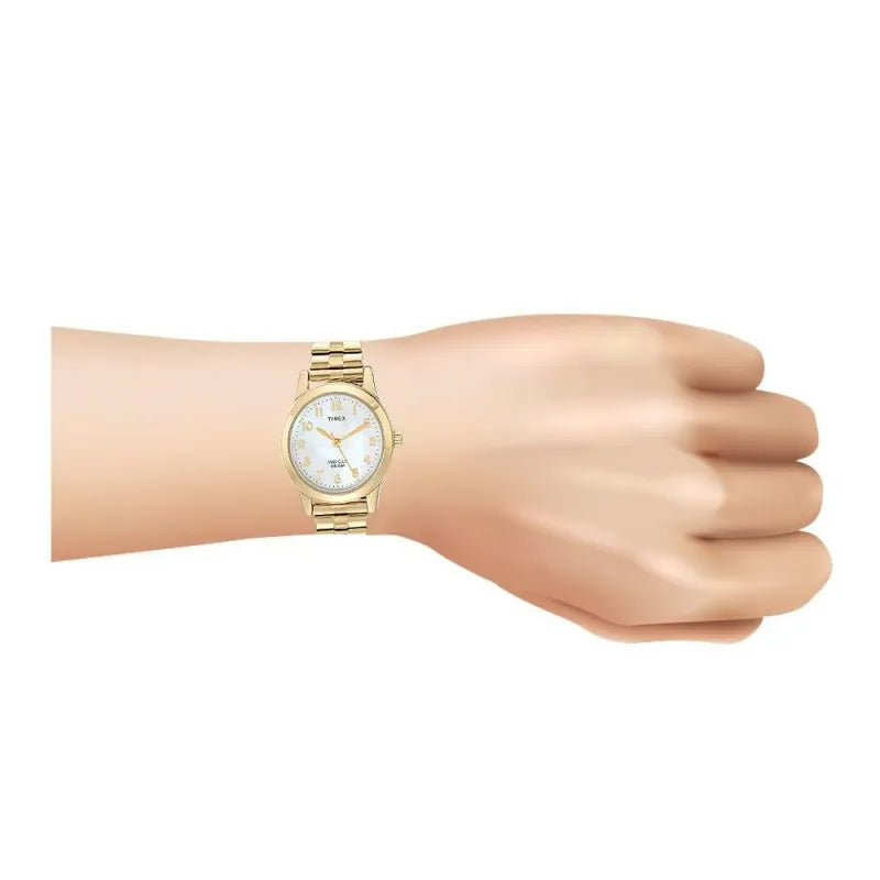 timex women's essex avenue stainless steel 25mm watch, golden, t2m827 image2