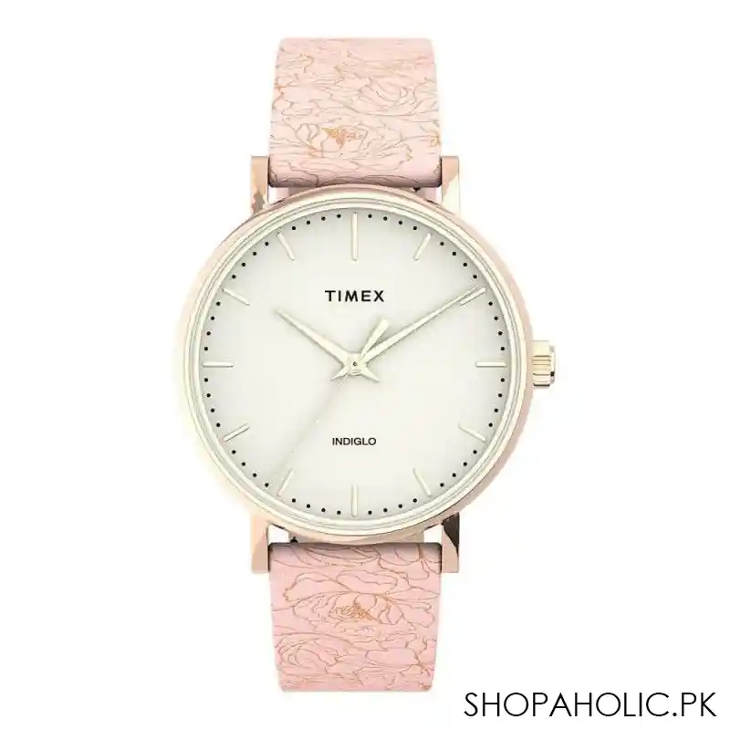 timex women's fairfield floral 37mm leather strap watch, tw2u40500 main image