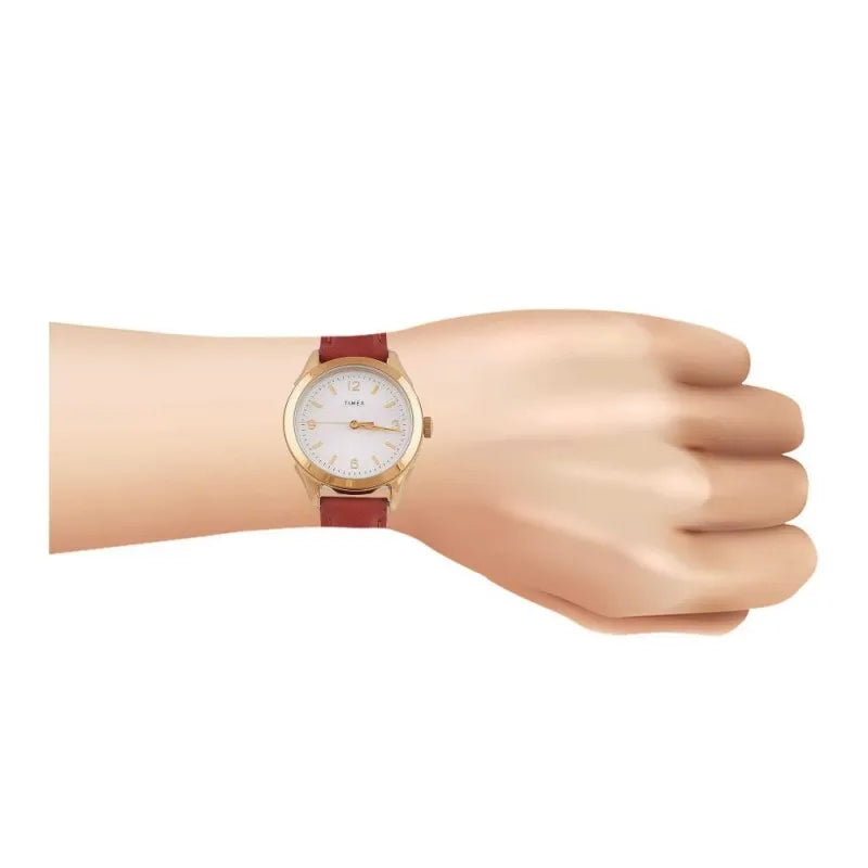 timex women's golden round dial with plain red strap analog watch, tw2r91100 image2