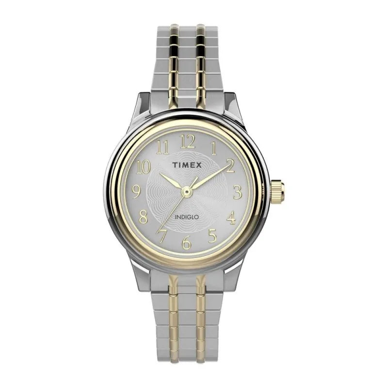 timex women's indiglo round dial with two tone bracelet analog watch, tw2v04200 main image