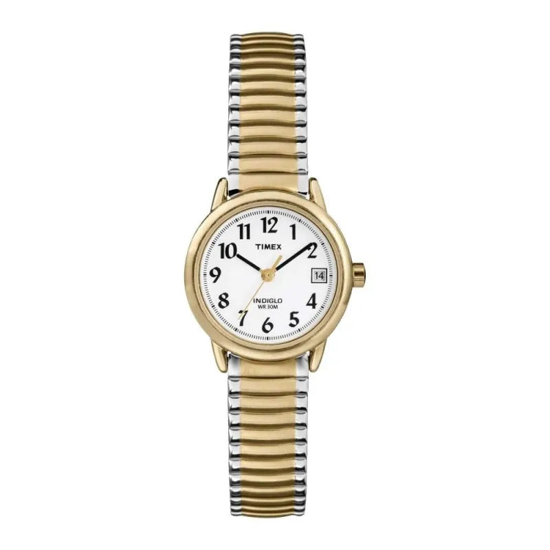 timex women's indigo wr30m yellow gold round dial with two tone bracelet analog watch, t2h381 main image