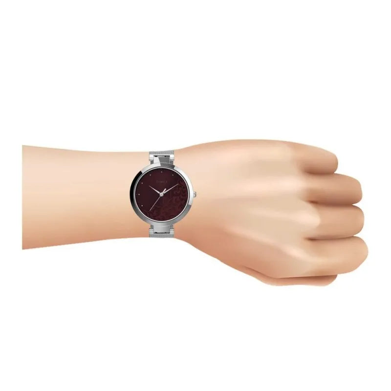 timex women's maroon round dial with chrome bracelet analog watch, tw2v20600 image2