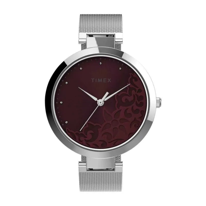 timex women's maroon round dial with chrome bracelet analog watch, tw2v20600 main image