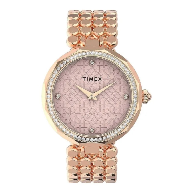 timex women's rose gold round dial with designed bracelet analog watch, tw2v02800 main image